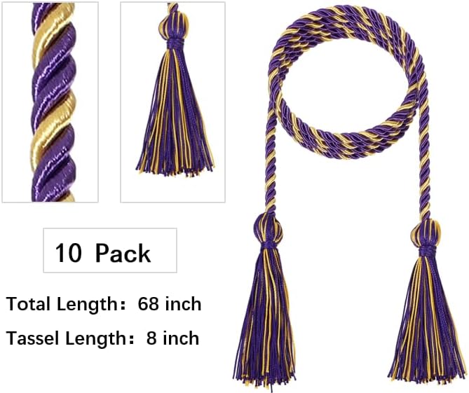 D DODOU 10 Pieces Graduation Cords Polyester Graduation Honor Braided Cords with Sewing Tassels for Bachelor, Master, Doctor 68" Long (Purple Gold) - Image 3
